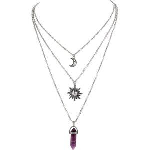 Gothic Layered Crystal Sun and Moon Necklace, Moon and Sun Pendant, Gothic Goth